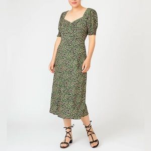 J Crew Floral Sweetheart Neckline Short Sleeve Midi Dress